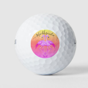 Monogram Perziknaam Twee Roze Flamingos Golf Balls Golfballen