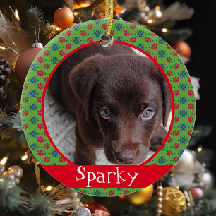 Monogram Pet Dog Cat Photo Paw Prins Keramisch Ornament