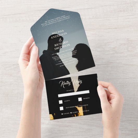 Monogram Photo Wedding All In One Uitnodiging (Afscheurbaar)