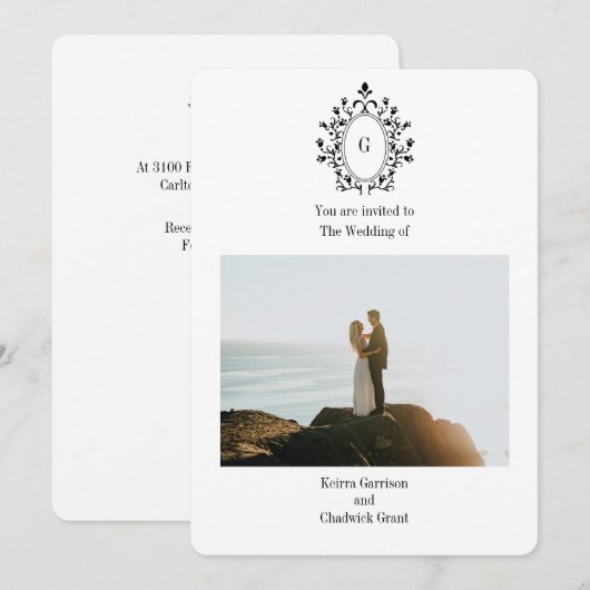 Monogram Photo Wedding Invitation (Devant / Derrière)