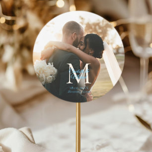 Monogram Photo Wedding Ronde Sticker