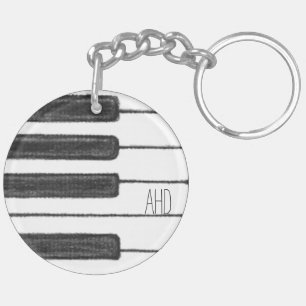 Monogram Piano Keys Black en White Sleutelhanger