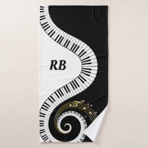 Monogram Piano Keys en Muzieknoten Bad Handdoek