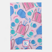 Monogram Pickleball Pink Preppy Theedoek (Verticaal)