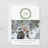 Monogram Pine Wreate-kerstfoto Feestdagenkaart (Voorkant)