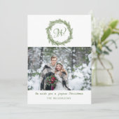 Monogram Pine Wreate-kerstfoto Feestdagenkaart (Staand voorkant)