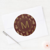 Monogram | Pineappel Gold Burgundy Ronde Sticker (Envelop)