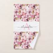 Monogram Pink Cherry Blossoms Towel Set (Serviette à main)