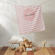Monogram Pink Chevron Baby Blanket