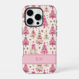 Monogram Pink Christmas Tree Phone Case iPhone 16 Pro Hoesje