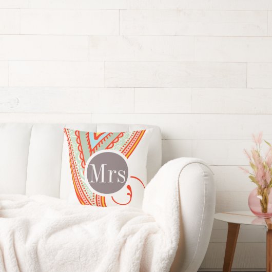 Monogram Pink Mint Taupe Motif moderne Coussin (Canapé)