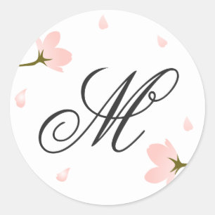 Monogram Pink Sakura Cherry Blossom Custom Ronde Sticker