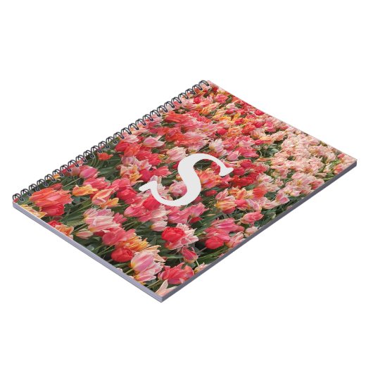 Monogram Pink Tulip Flower iPhone Case Notitieboek (Linkerzijde)