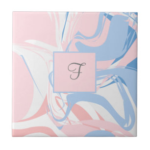 Monogram Pink White Blue Marble Swirl Abstract Tegeltje