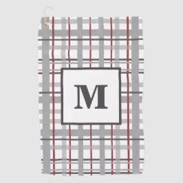 Monogram Plaid Grijs Zilver Rood Gift Voor Hem Golfhanddoek