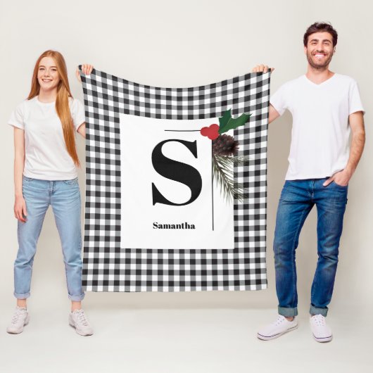 Monogram Plaid Holiday Kerstmis Fleece Deken (In situ)