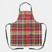 Monogram Plaid Rood en Groen Vakantie Rustiek Schort (Voorkant)