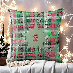 Monogram plaid rood groen grijs wit feestelijke st kussen