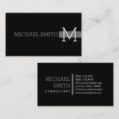 Monogram Plain Black Modern Nickel Visitekaartje (Voorkant / Achterkant)
