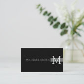 Monogram Plain Black Modern Nickel Visitekaartje (Staand voorkant)