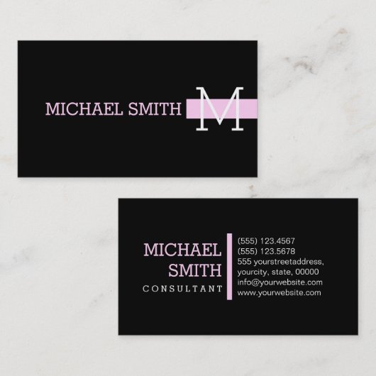 Monogram Plain Black Modern Shampoo #2 Visitekaartje (Voorkant / Achterkant)