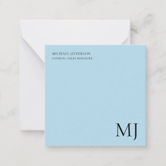Monogram Plain Blue Trendy Business Notitiekaartje (Voorkant)