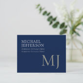 Monogram Plain Dark Blue Trendy Business RSVP Kaartje (Staand voorkant)