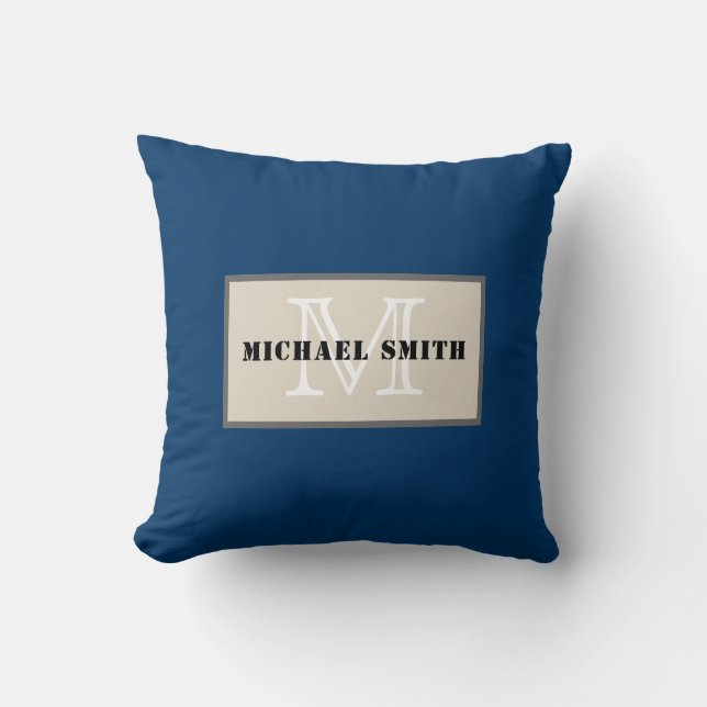 Monogram Plain Dark Midnight Blue Background Kussen (Voorkant)
