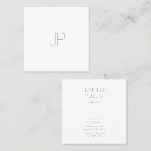 Monogram Plain Elegant Modern Trendy Design Luxe Vierkante Visitekaartje (Voorkant / Achterkant)