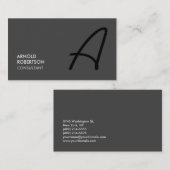 Monogram Plain Gray Trendy Chic Visitekaartje (Voorkant / Achterkant)