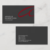 Monogram Plain Grey Red Trendy Visitekaartje (Voorkant / Achterkant)