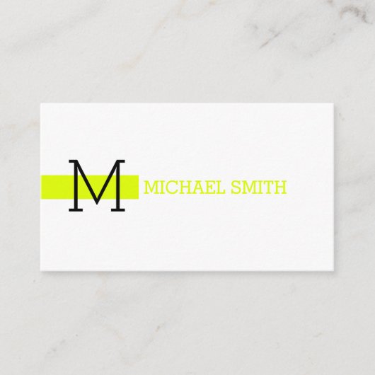 Monogram Plain White Elegant Modern Chartreuse Visitekaartje (Voorkant)