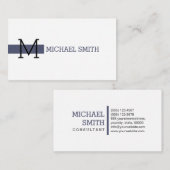 Monogram Plain White Elegant Moderne Onafhankelijk Visitekaartje (Voorkant / Achterkant)