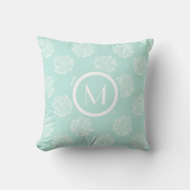 Monogram | Plant geluk | Pastel Succulent Patt Kussen (Voorkant)