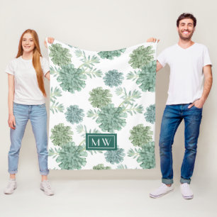 Monogram   Plant geluk   Succulent Patroon Fleece Deken