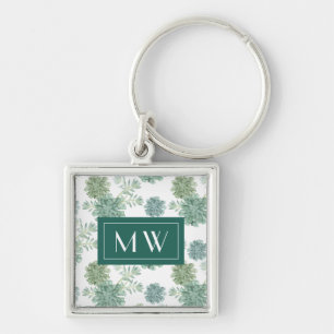 Monogram   Plant geluk   Succulent Patroon Sleutelhanger
