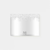 Monogram Platina Zilver Dripping Glitter Metallic Post-it® Notes (Voorkant)