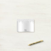Monogram Platina Zilver Dripping Glitter Metallic Post-it® Notes (Op bureau)