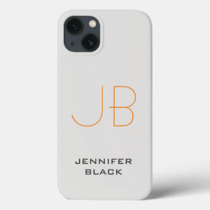 Monogram Platinum Gray Minimalist Modern Name iPhone 13 Hoesje