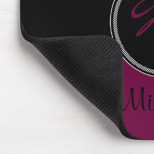 Monogram Plum Black White Damask Mousepad Muismat (Hoek)