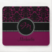 Monogram Plum Black White Damask Mousepad Muismat (Voorkant)