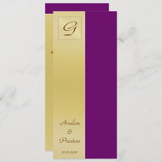 Monogram Plum Paarse Wedding Program Uitnodiging (Voorkant / Achterkant)