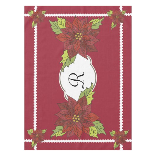 Monogram Poinsettias op Red Holiday Tablecloth Tafelkleed (Voorkant)