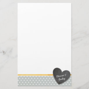 MONOGRAM polka dot chalkboard hart bleek grijs Briefpapier