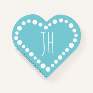 Monogram Polka Dot Heart Blauwgroen Blauw Spiral N Notitieboek