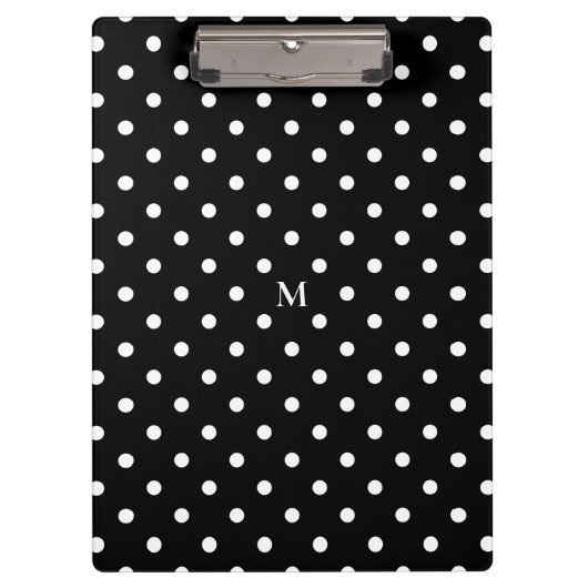 Monogram Polka Dots Black White Klembord (Voorkant)