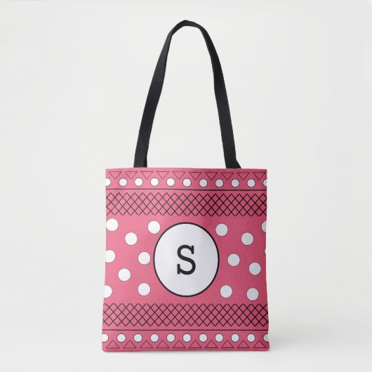 Monogram Polka Dots Pattern roze Draagtas (Voorkant)