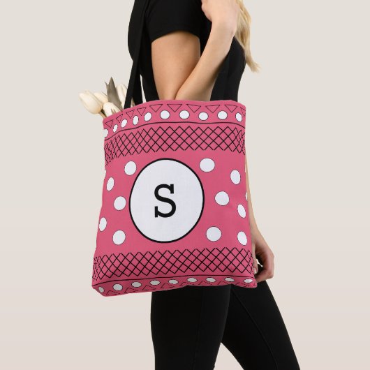 Monogram Polka Dots Pattern roze Draagtas (Dichtbij)