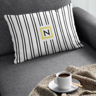 Monogram polyester piloot met zwarte en witte stre kussen