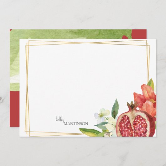 Monogram Pomegranaat Foliage Note Bedankkaart (Voorkant / Achterkant)